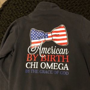Navy Chi Omega quarter zip sweatshirt